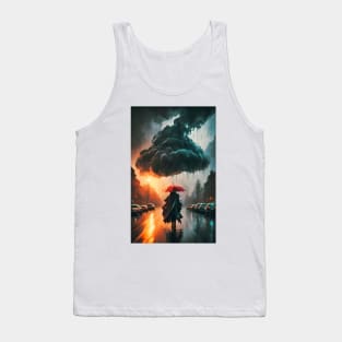 Urban Rainfall Symphony: Cloudy Cityscape Poncho Tank Top